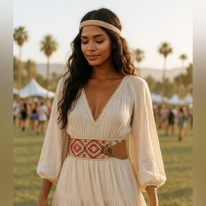 Boston Proper women boho waist belt with mother of pearl and beads